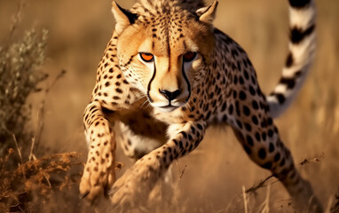 A cheetah running after prey, everyday food
