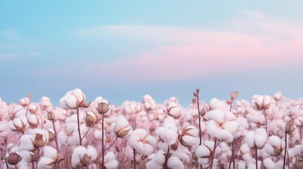 field of cotton bolls, pastel colors - obrazy, fototapety, plakaty