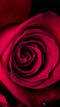 red rose blooming time lapse closeup. Vertical design in 9:16 ratio for smartphone and social media