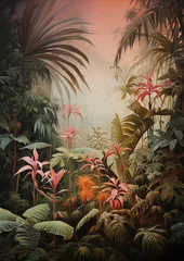 Peel and stick wall murals Salmon Vibrant Tropical Foliage with Light Orange and Dark Bronze Tones