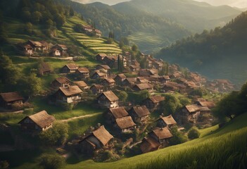 Peaceful Landscapes of a Beautiful Village in the Hills
