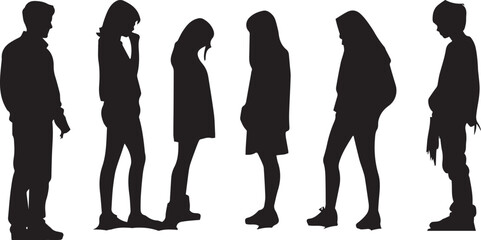 Set of Silhouette Girl Standing Vector illustration Collection.