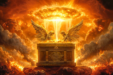 The Ark of the Covenant with nuclear explosion, the Ark as a radioactive secret weapon theory - obrazy, fototapety, plakaty