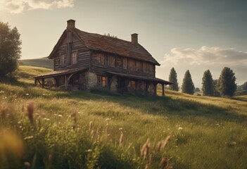 Peaceful Landscapes of a Farmhouse in the Middle of a Fields