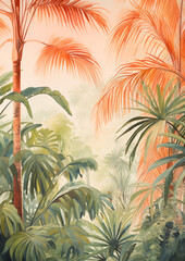 Tropical Foliage with Palm Trees Watercolor Painting