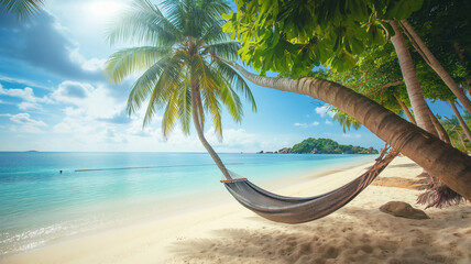 beach, sunbeam with palm trees