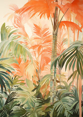 Vivid Watercolor Painting of Tropical Foliage
