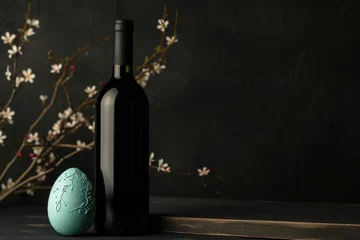 Foto op Canvas "A stylish wine setup for an Easter brunch, where the elegant bottle and decorative eggs become a central piece of seasonal decor.". © Anna