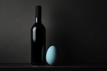 A sophisticated bottle stands amid a creative display of Easter egg, offering a unique presentation for a festive wine appreciation moment, stylish Easter decoration, copy paste part