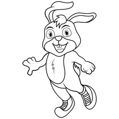 Rabbit cartoon sporty line art