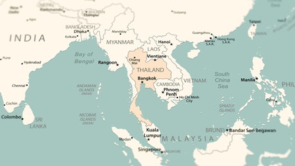 Thailand on the world map.