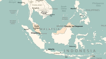 Malaysia on the world map.