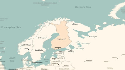 Finland on the world map. - obrazy, fototapety, plakaty