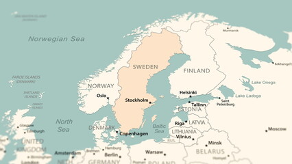 Sweden on the world map. - obrazy, fototapety, plakaty