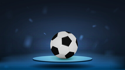 3d soccer ball on the podium on a blue background. A concept for sports betting.