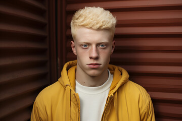 Portrait of a man with blond hair and pale Albino skin