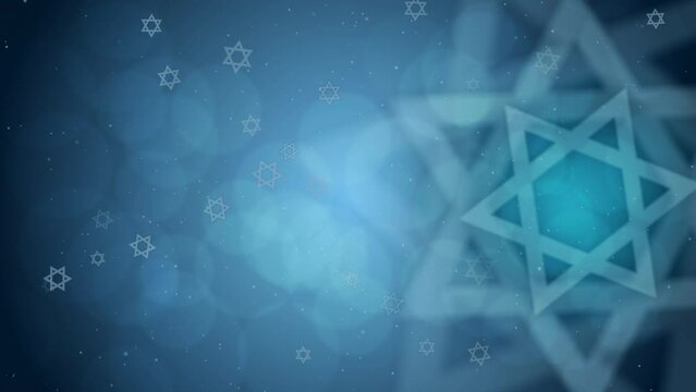 Star of David abstract blue and white animate background. Stylish pattern with Six-pointed star. Loop motion graphic.