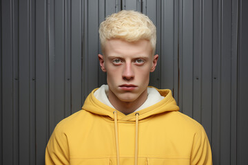 Portrait of a man with blond hair and pale Albino skin