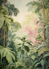 Serene Tropical Foliage in Light Green and Yellow Hues