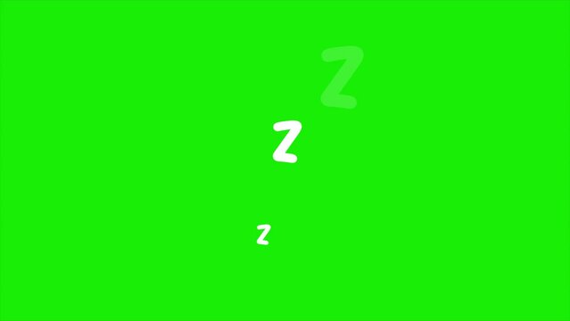 Animation of sleeping symbol zzz on green screen background, 2d motion animated video, Cartoon style, sleep concept