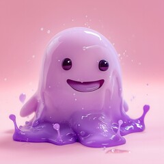 Cartoonish 3D image of a cute colored slime creature on a minimalist background. Concepts of slime, ooze, children cartoons and video game enemies.