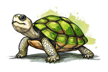 Obraz premium Colorful Hand-Drawn Turtle Illustration on Splattered Background