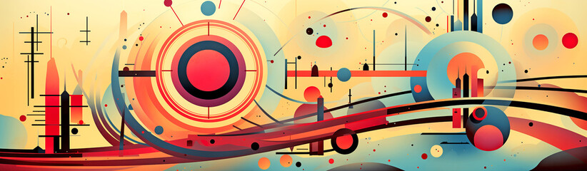 Obraz premium Abstract retro futuristic illustration. horizontal illustration, poster, fantasy. Graphic creative image.