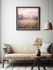 Gentle Morning Meadow Mists Vintage Wall Art with Serene Meadow Landscape - Print