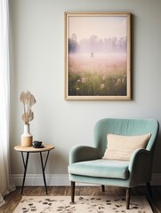 Gentle Morning Meadow Mists Wall Art: Vintage Print of Serene Morning Landscape Decor