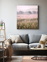 Gentle Morning Meadow Mist - Farmhouse Landscape Canvas Wall Decor, Artisanal Farmhouse Art Series