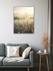 Gentle Morning Meadow Mists: Vintage Field View Canvas Print