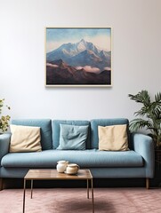 Majestic Mountaintop Overlooks Canvas: Vintage Art Print with Mountain Top View
