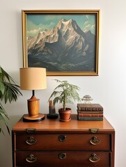 Vintage Mountain Landscape: Majestic Mountaintop Overlooks Print for Wall Decor