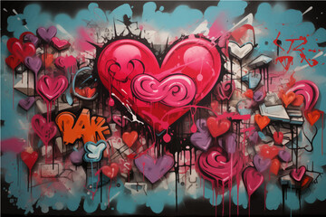 colorful hearts in graffiti style for Valentine's Day, Valentine's Day postcard, generative AI