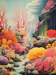 Vintage Coral Reef Explorations: Vibrant Art Print for Ocean Wall Decor