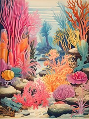 Fototapeta na wymiar Vibrant Coral Reef Explorations: Vintage Wall Canvas with Marine Life Scene