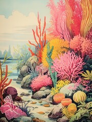 Vibrant Coral Reef Explorations Art: Vintage Ocean Wall Decor - Marine Print