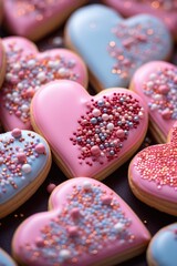 Fototapeta na wymiar Pink Icing Heart Cookies - Neat Pattern of Shades and Textures, Valentine's Day Concept