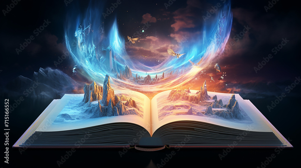 Wall mural a book with an aurora borealis of color. AI Odyssey