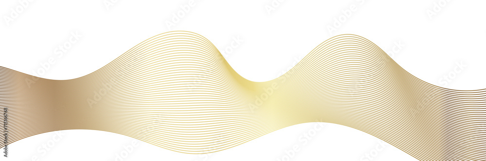 Poster abstract wavy gold lines on transparent background