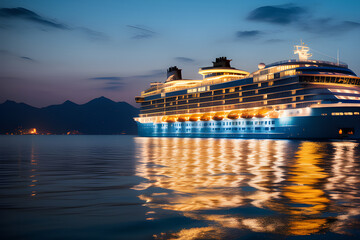 a cruise liner floating in the sea at night generative ai