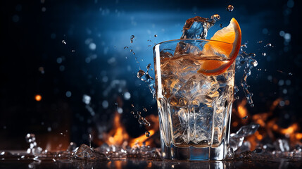 cocktail with splashes in the bar, close up. AI Generated