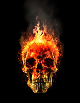 burning skull isolated on black background
