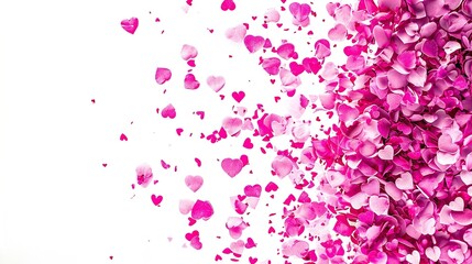 Fragile flying pink and white flower petals. pink on a white background. Concept for Valentine's day.