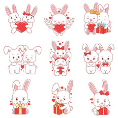 Set cute rabbit character vector illustration for your company or brand