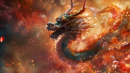 Chinese dragon, symbolizing the Year of the Dragon - obrazy, fototapety, plakaty