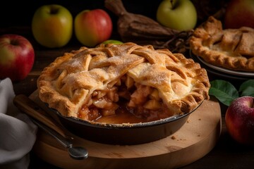 Mouthwatering homemade apple pie bursting with flavor. Generative AI