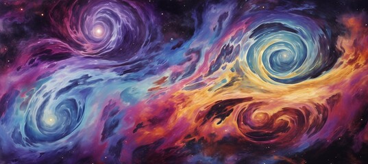 Oil Painted Abstract Color Palette with Multiple Galaxy Vortex - obrazy, fototapety, plakaty