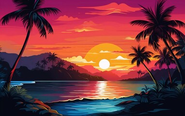 Fototapeta na wymiar very beautiful Colorful Tropical Summer Landscape Background vector illustration