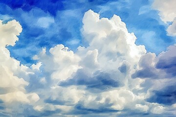 A watercolor-style, impressionist painting of clouds and the sky. Generative AI - obrazy, fototapety, plakaty